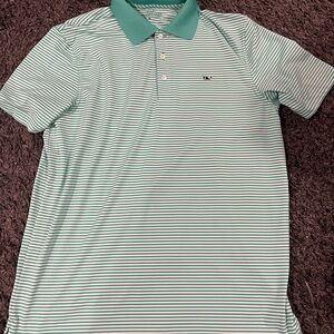 Vineyard Vines Men's Striped Performance Polo Shirt in Mint/White size Medium